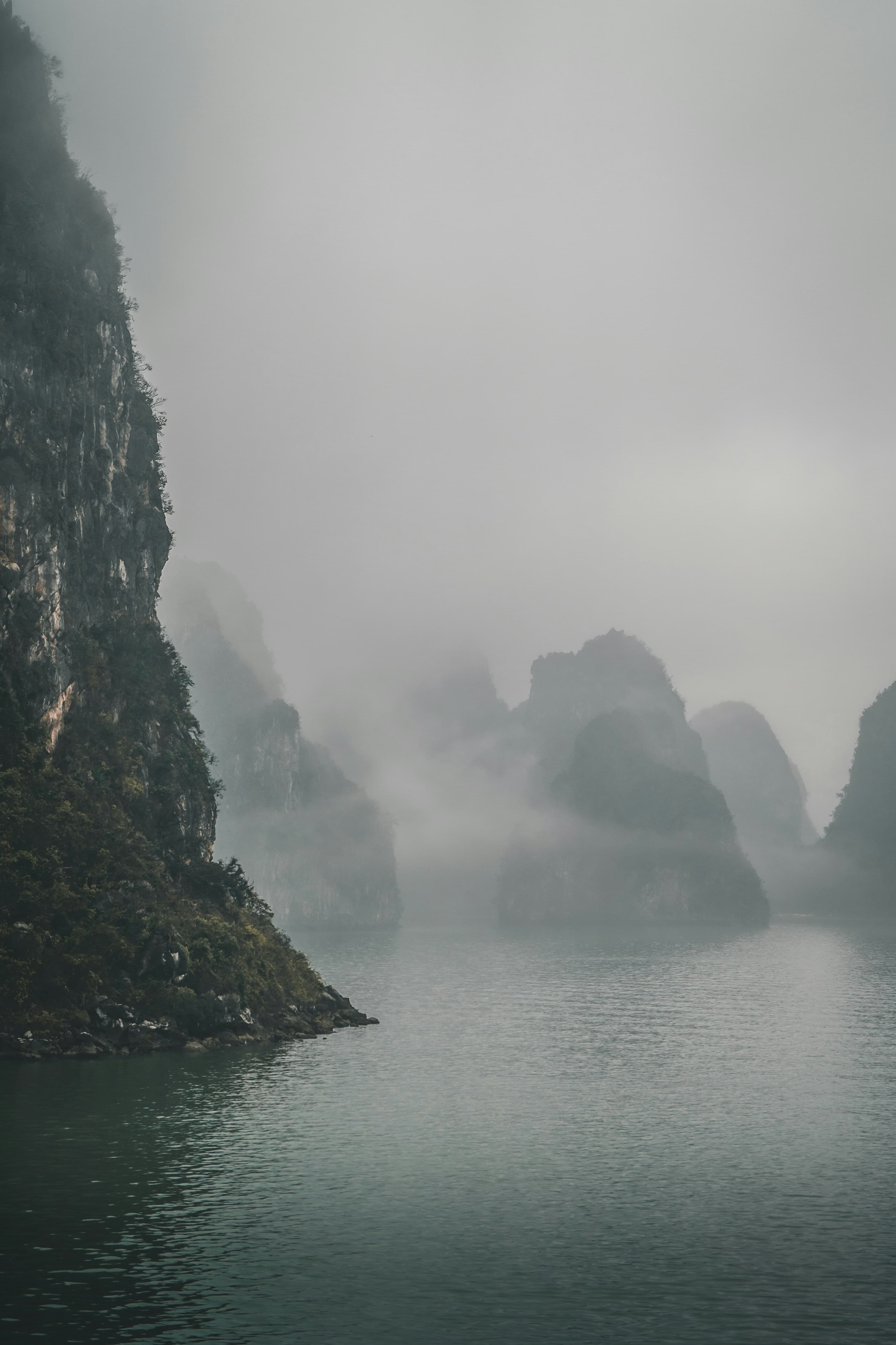Misty Li River karst landscape in Guilin